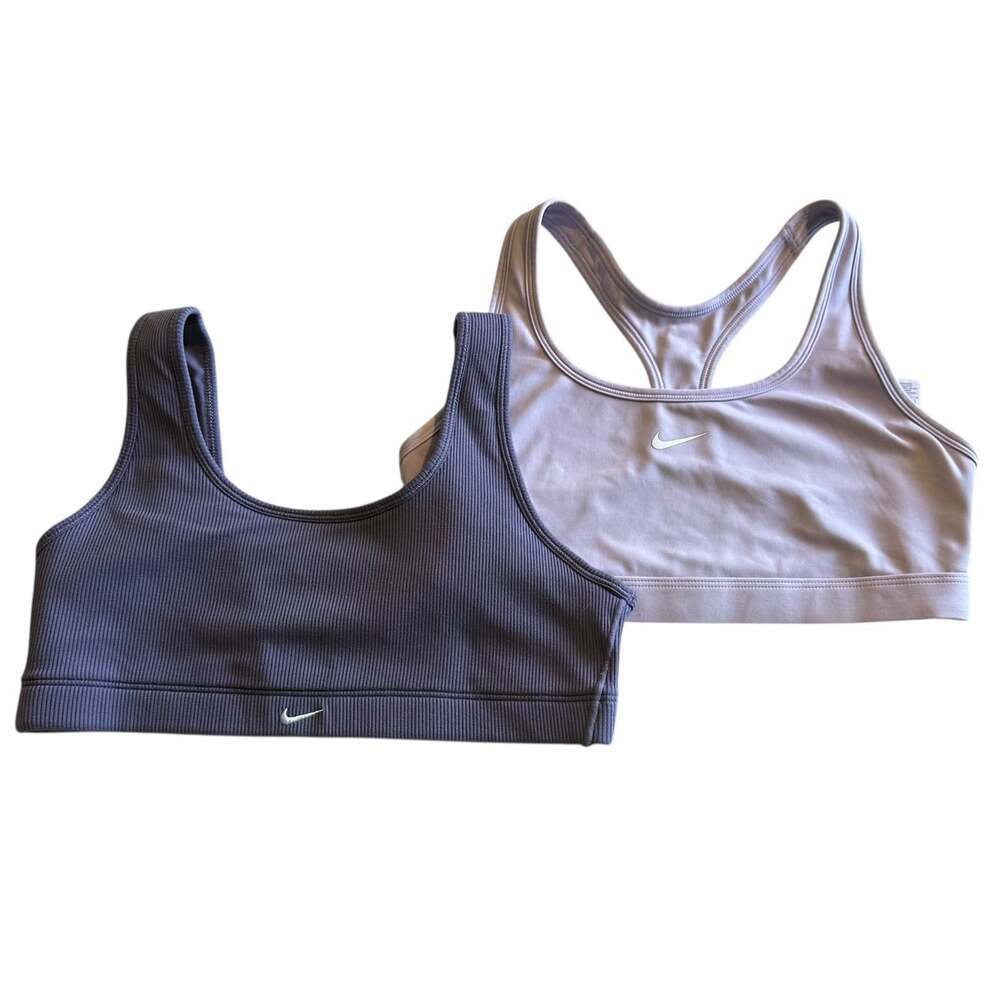 Nike sports bra medium lot of 2 purple gray -alate dri fit one and halter back